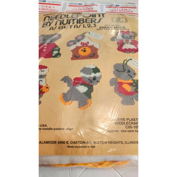 Needlepoint By Numbers Xmas Mice Set Of Six Gift Tag/Ornaments Exclusive Plastic - Picture 4 of 10